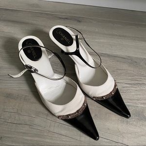 Chanel CC Patent Leather Slingback Pumps Size 8.5